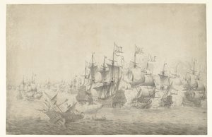 海戦、おそらく 1665 年 6 月 13 日のローストフト (左シート) 作： Jan Abrahamsz. Beerstraten (possibly)