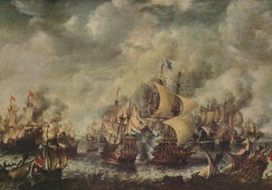 イギリス人とオランダ人の間の海戦、テルハイデ沖、1653年8月、1914年。 作： Jan Abrahamsz. Beerstraten