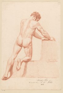 後ろから見たひざまずく男性ヌード（2等賞1812） 作： Jan Adriaan Antonie de Lelie