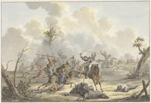 クリミアのコサックとフランスの騎馬砲兵の間の攻撃 作： Jan Anthonie Langendijk Dzn