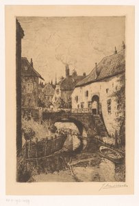 デン ボッシュの Orthenpoort シスターズ近くの橋の眺め 作： Jan Antonius van Schooten (signed by artist)