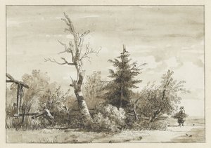 木々の群れと右側に落ち穂拾いがある風景 作： Jan Apeldoorn
