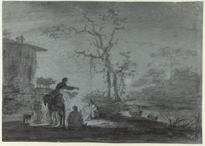 月光のキャンプファイヤーのそばの牧夫 作： Jan Asselijn (possibly)
