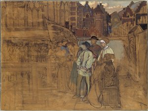 16世紀のアントワープでのアーチェリーのごちそう、1850年頃 作： Jan August Hendrik Leys