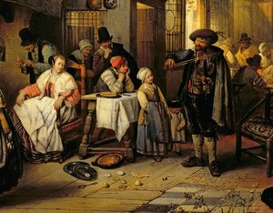 ブラインドフィドラーのある居酒屋の内部、1844年（パネル）（76798の詳細） 作： Jan August Hendrik Leys