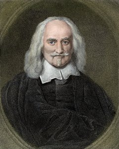 Thomas Hobbes (1588-1679) イギリスの哲学者の肖像。 19世紀のカラー彫刻。