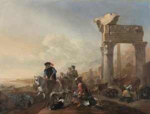 ヤン・バプティスト・ウィーニックス／「遺跡近くの狩人たち」1648年