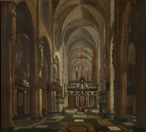1696年頃、ブルージュの聖ドナティアヌス大聖堂の内部。 作： Jan Baptist van Meunincxhove