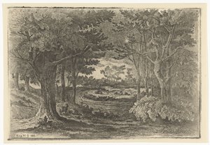5 匹の羊のいる森の風景 作： Jan Bos Wz.