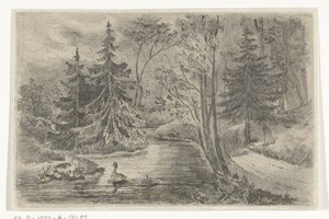カモのいる池の林道 作： Jan Bos Wz.
