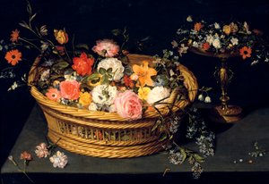 金銀細工の花籠とゴブレット」 静物画 17世紀 作： Jan Bruegel the Younger