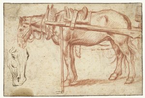 カートの前の馬と馬の頭 作： Jan Brueghel (I)