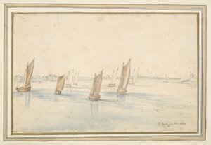 川を航行するボート、遠くにあるカントリー ハウス 作： Jan Brueghel the Elder