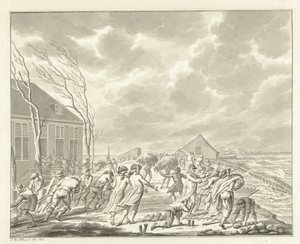 アムステルダム近郊のディーマーゼーダイク川の洪水、1776 年 作： Jan Bulthuis (signed by artist)