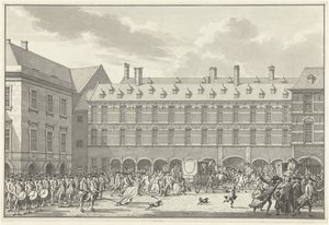 1786年、ビネンホフのシュタッドハウダースポールトを通り抜けるドルドレヒトの代議士たちの混乱 作： Jan Bulthuis