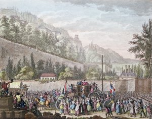 1796年1789年10月6日、ベルサイユからフランス王室をパリに連れてきたオートゥイユのレアールの女性 作： Jan Bulthuis