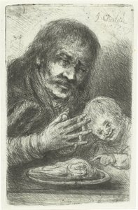 ダイニングテーブルの男性と子供 作： Jan Chalon