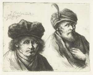 帽子とターバンを巻いた 2 人の男性 作： Jan Chalon