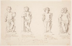 ドローイング、彫像のためのプロジェクト："知恵"。"不変""雄弁""変装したキューピッド", 1726年