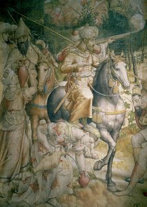 1535年のチュニスでのトルコ人に対するチャールズ5世皇帝のキャンペーン：ゴレッタの戦いでのトルコ人の敗北、喉の渇きを癒す騎兵の詳細、タペストリー用の漫画とトイレ 作： Jan Cornelisz Vermeyen