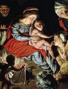 火の周りの聖家族、1532-33年（パネル） 作： Jan Cornelisz Vermeyen