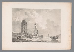 タワーのある海岸の風景 Wijlen den Wel-Ed のコレクションからのオランダの巨匠による絵画。 生まれ J.A. ヴァン・ダム（シリーズタイトル） 作： Jan Dam Steuerwald (possibly)