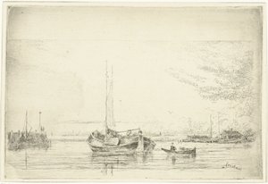 はしけと手漕ぎボートのある川の眺め 作： Jan Daniël Cornelis Carel Willem baron de Constant Rebecque