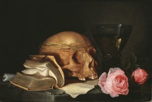頭蓋骨、本とバラのあるヴァニタス静物、c.1630