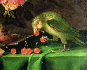 果物と花の静物、100411のキャンバスの詳細にオウム油の詳細