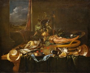 牡蠣と茹で牛タンの静物画
