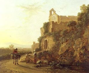 パス上の数字とイタリア風の風景 作： Jan Dirksz Both