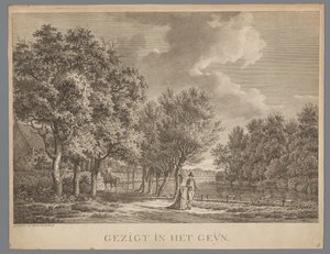 ゲインのほとりを歩くカップルのいる風景 Gezigt in het Geÿn (オブジェクトのタイトル) 作： Jan Evert Grave