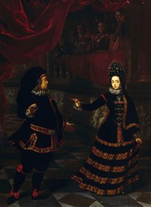 アンナ・マリア・ルイーザ・デ・メディチ、パラティーノ選帝侯王女 (1667-1743) が、夫であるヴィッテルスバッハ＝ノイブルクのジョン・ウィリアム 2 世 (1658-1716)、パラティーノ選帝侯と踊る、ヤン・フランス・ファン・ドゥーヴェン (1658-1727) 画 作： Jan Frans Douven