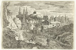 城壁で旅行者とイタリアの風景 作： Jan Frans van Bloemen