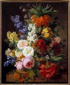 籠の中の花 ヤン・フランツ・ヴァン・デール（1764-1840）の絵画 1806年 日。0,53x0,65 m Lyon, Musee des Beaux Arts - バスケットの中の花。ヤン・フランツ・ファン・デル（1764-1840）の絵画 作： Jan Frans van Dael
