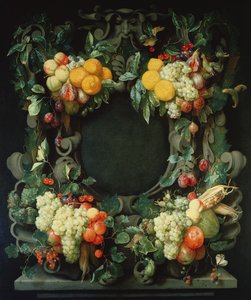 空のニッチの周りの果物の花輪 作： Jan Frans van Son