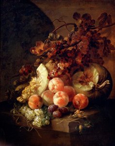 17世紀後半または18世紀初頭の桃のある静物。 作： Jan Frans van Son
