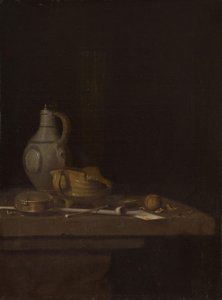 石器の壺と火鉢のある静物 作： ヤン・フリス