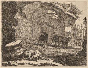 四匹の犬、一匹は首都のそばで眠る 作： Jan Fyt