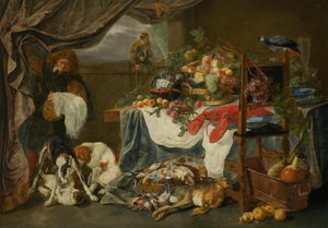 狩猟の獲物と果物のある静物 作： ヤン・ファイト
