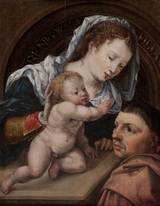 幼いイエスを連れたマリアと絵の提供者 作： Jan Gossaert