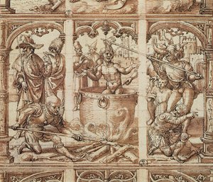 聖ヨハネ伝道者の殉教（紙に洗う） 作： Jan Gossaert