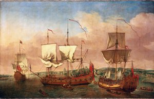 1710年頃、グリニッジ沖の「ペレグリン」号と他の王室船。ヤン・グリフィエ（1645-1718）作、キャンバスに油彩、1710-1715年頃。 作： Jan Griffier