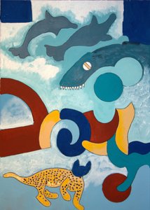 ヒョウの頭は青い、2009年（キャンバスに油彩） 作： Jan Groneberg
