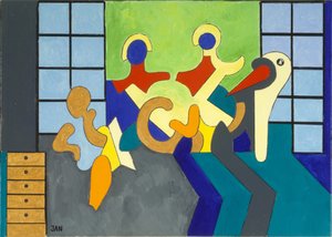 コウノトリは目撃者、2009年（キャンバスに油彩） 作： Jan Groneberg