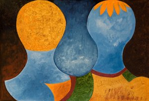 2 つの双子が 1 つだけオレンジ クラウン、2005 年 (木に油彩) 作： Jan Groneberg