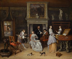 ヤン・ステーンとジェリット・シューテンの家族によるファンタジーのインテリア、c.1659-60（キャンバスに油彩） 作： Jan Havicksz. Steen