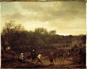 オランダでボール遊びをする農民たち（絵画 作： Jan Havicksz. Steen