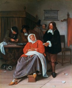 カキを女性に提供する男性、c1660-1665 作： Jan Havickszoon Steen