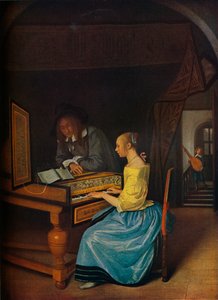 若い男にチェンバロを演奏する若い女性、1659 作： Jan Havickszoon Steen